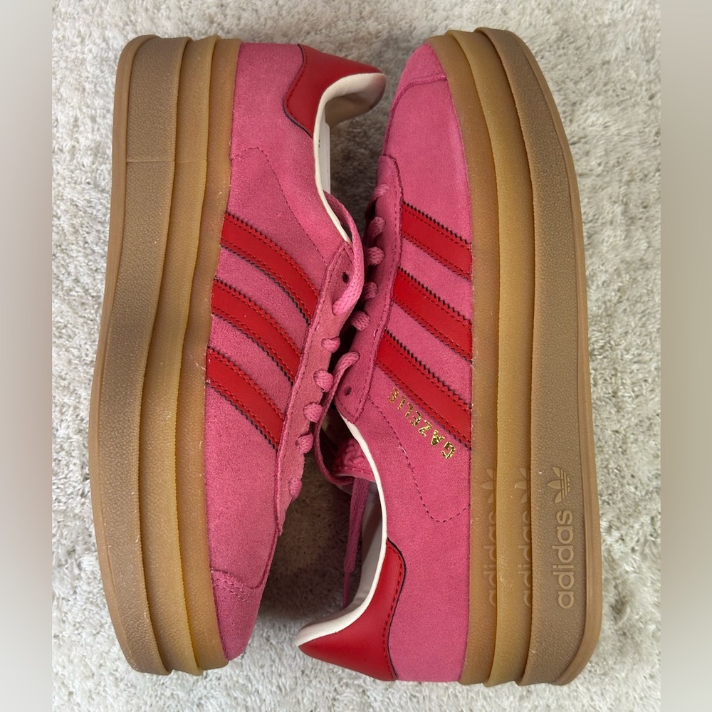 adidas Gazelle Platform Pink and Red Suede Athletic Shoes - Picture 5 of 9